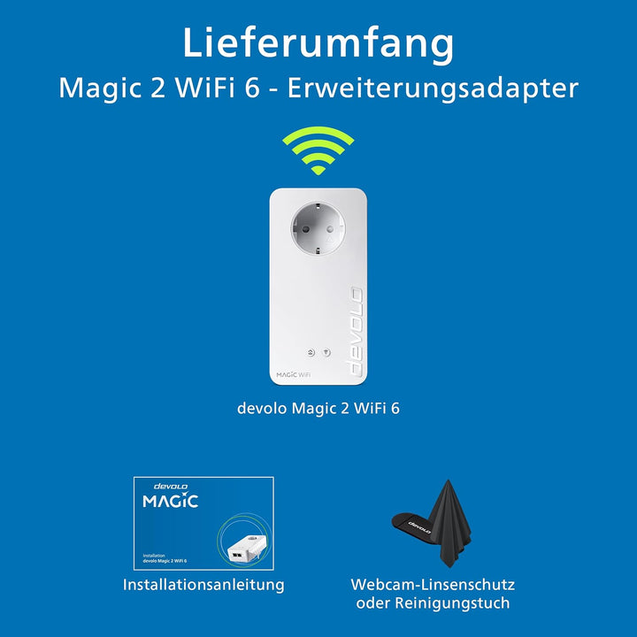 devolo 8815 Magic 2 WiFi 6 Erweiterungsadapter, WLAN Powerline Adapter -bis zu 2.400 Mbit/s, Mesh WL