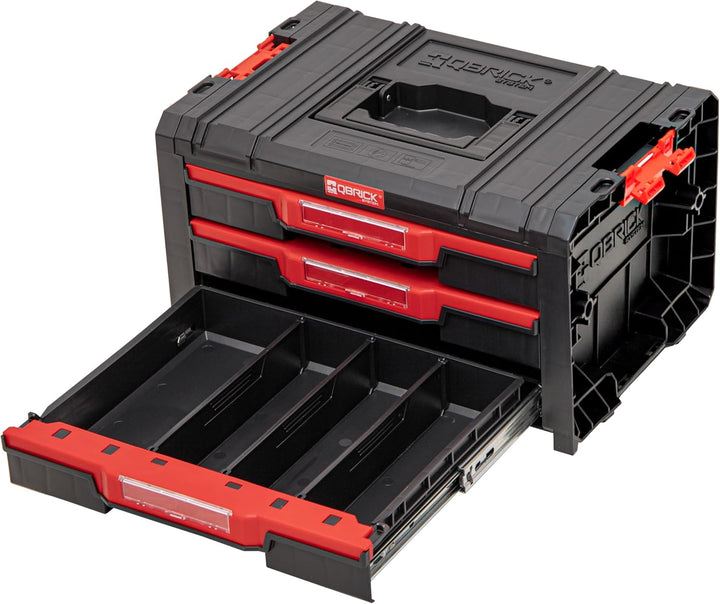 Qbrick System Werkzeugkoffer Werkzeugkasten Leer Werkzeugkiste PRO Drawer 3 Toolbox 2.0 Basic Schwar