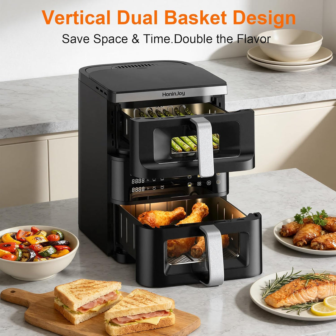12L Air Fryer 2 Kammern,Vertikale Doppelkammer 10-in-1 Voreingestellten Programmen Heissluftfritteus
