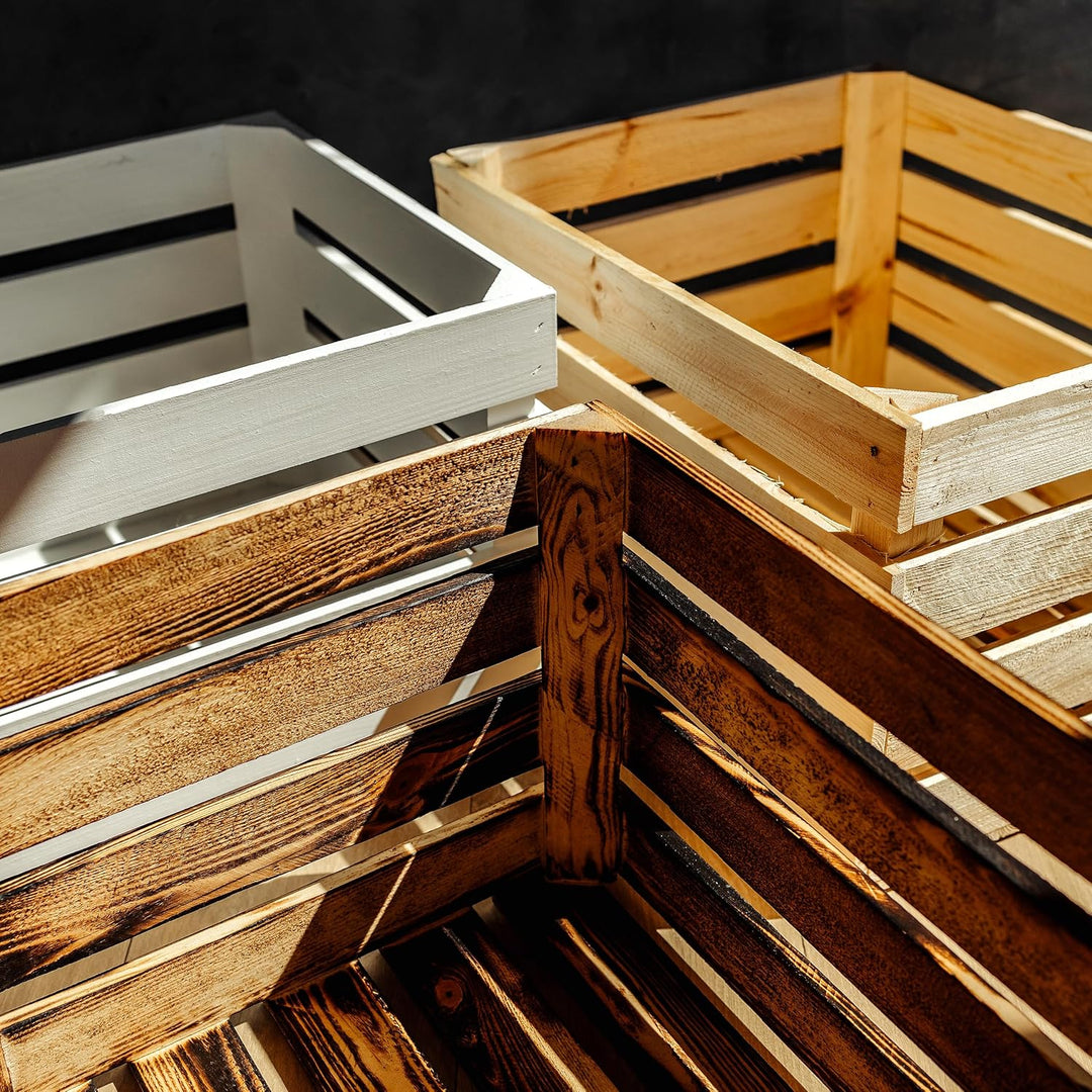 Creative Deco 3 x Grosse Holzkiste Weiss | 50 x 40 x 30 cm | Weinkisten Set Obstkiste Holz | Geschli