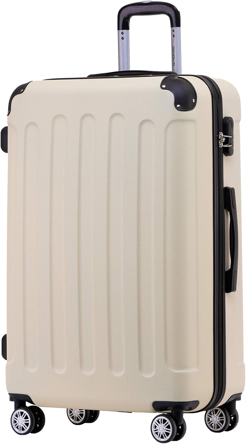 BEIBYE Hartschalen-Koffer Trolley Rollkoffer Reisekoffer Handgepäck 4 Rollen (M-L-XL-Set) (Creme Whi