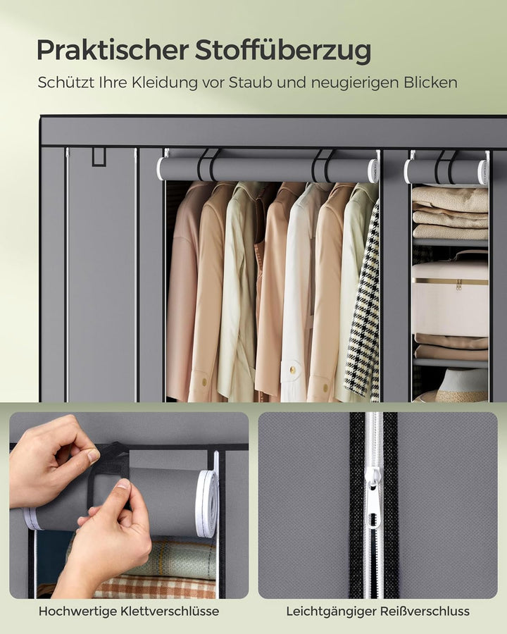 SONGMICS Kleiderschrank, Stoffschrank, 12 mit Kleiderstange und Ablagen, Stabiler Schrank, für Schla