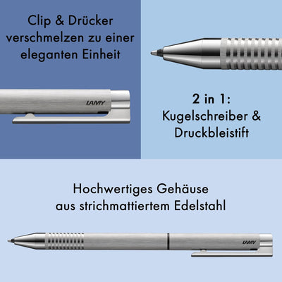 LAMY st twin pen Multifunktionsschreibgerät 645 – Schreiber aus Edelstahl mit integrierter Clip-Drüc