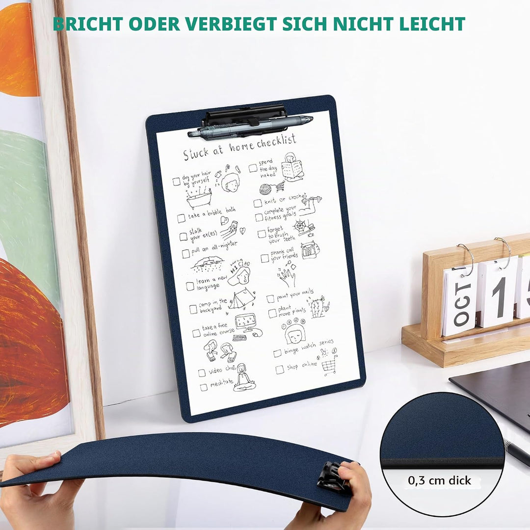 Klemmbrett A4, 6er Klemmbretter mit Stifthalter, Kunststoff Klemmmappe A4, Clipboard zum Aufhängen,