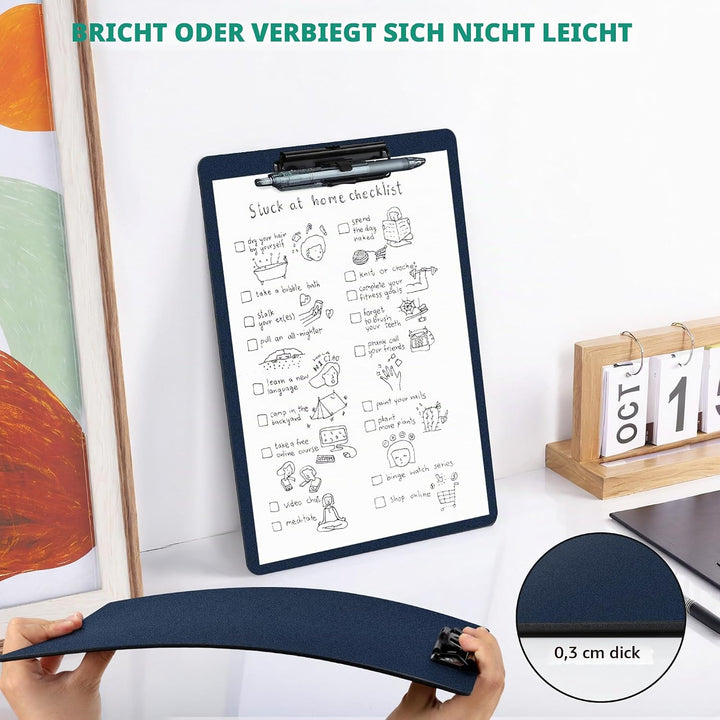 Klemmbrett A4, 6er Klemmbretter mit Stifthalter, Kunststoff Klemmmappe A4, Clipboard zum Aufhängen,