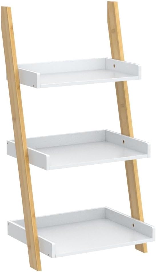 DuneDesign 3 Fächer Bambus Leiterregal - 45x90 Holz Leiter - Badezimmer Regal Deko Treppe Bad Ablage