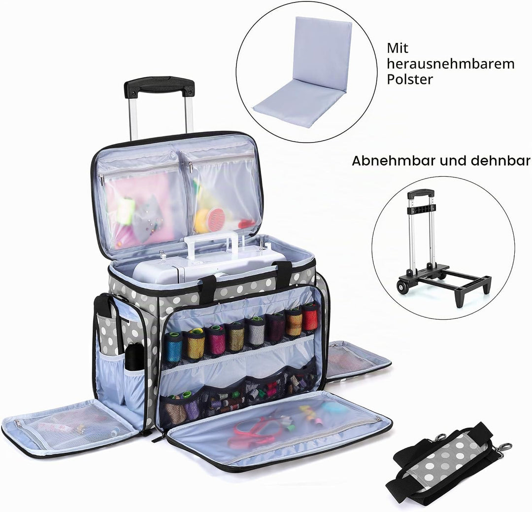 Luxja Nähmaschinentasche mit abnehmbarem Trolley, Rollende Nähmaschinentasche mit abnehmbarem Bodenp