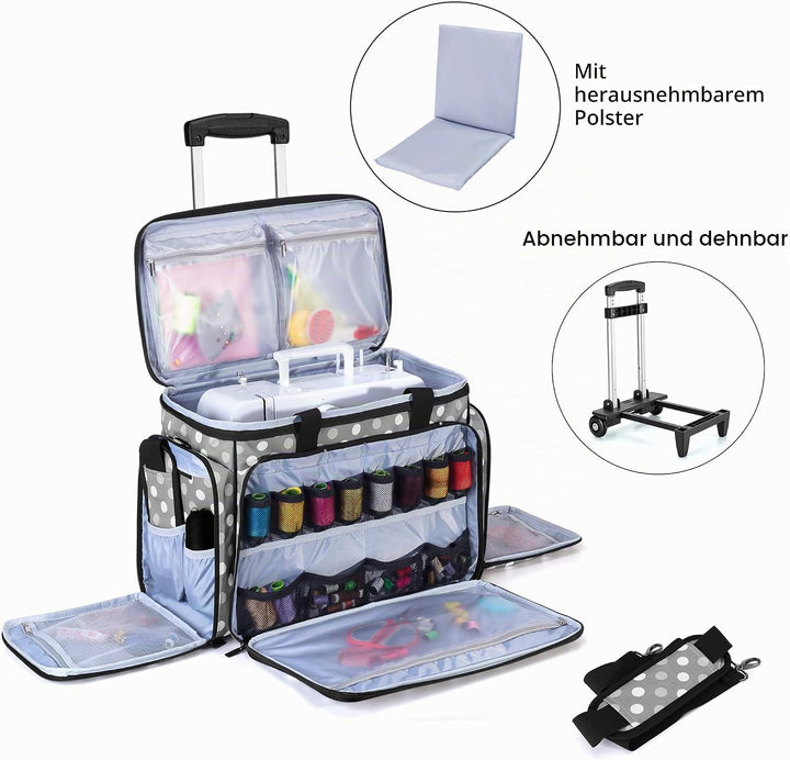 Luxja Nähmaschinentasche mit abnehmbarem Trolley, Rollende Nähmaschinentasche mit abnehmbarem Bodenp