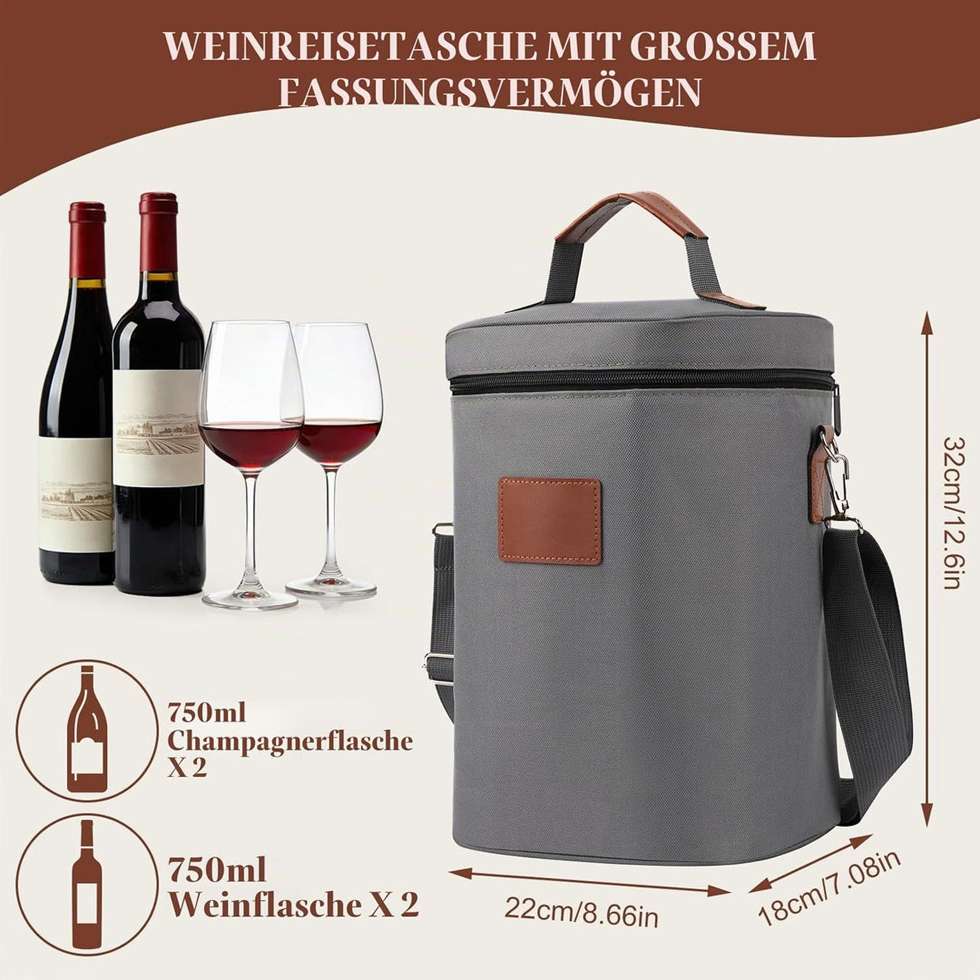Kühltasche für 4 Flasche, Flaschenkühler für Unterwegs, Flaschentasche Isolierter Weintasche Biertas
