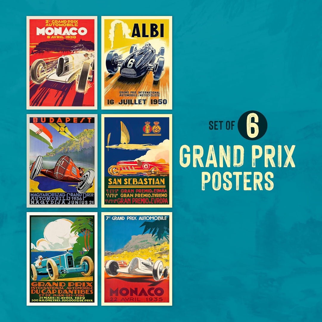 WallBUddy Set of 6 Car Racing Grand Prix Posters F1 Poster Formula 1 poster Car racing Print Motor R