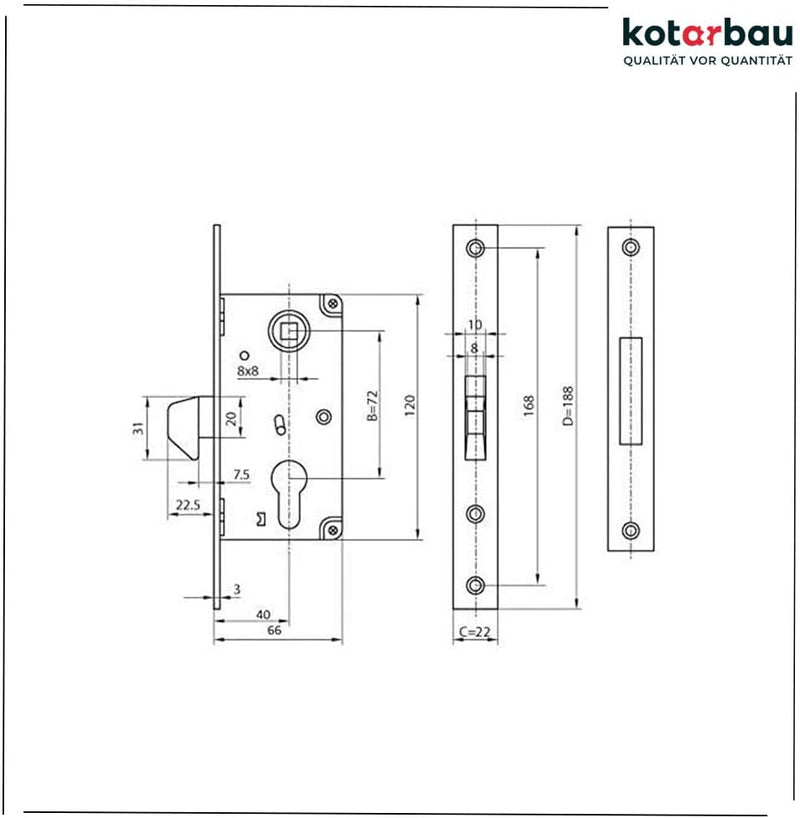 KOTARBAU® Hakenschloss Schiebetore Einsteckschloss 72/40 Schlosskasten Schiebetürschloss Hakenfallen