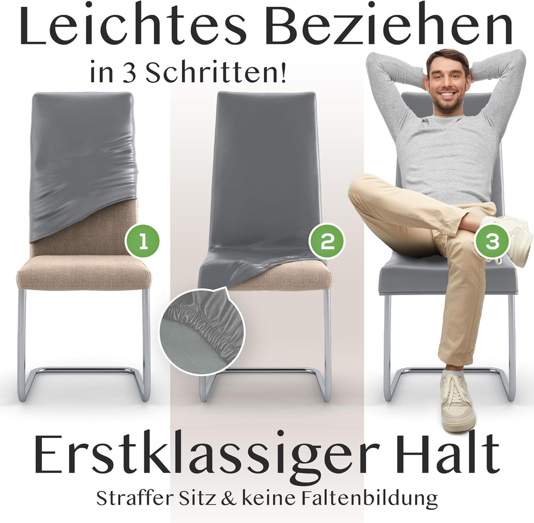 INNERSPACE Stuhlhussen Schwarz Grau Weiss 4er oder 6er Set | Blickdichte, Wasserabweisende, Elastisc