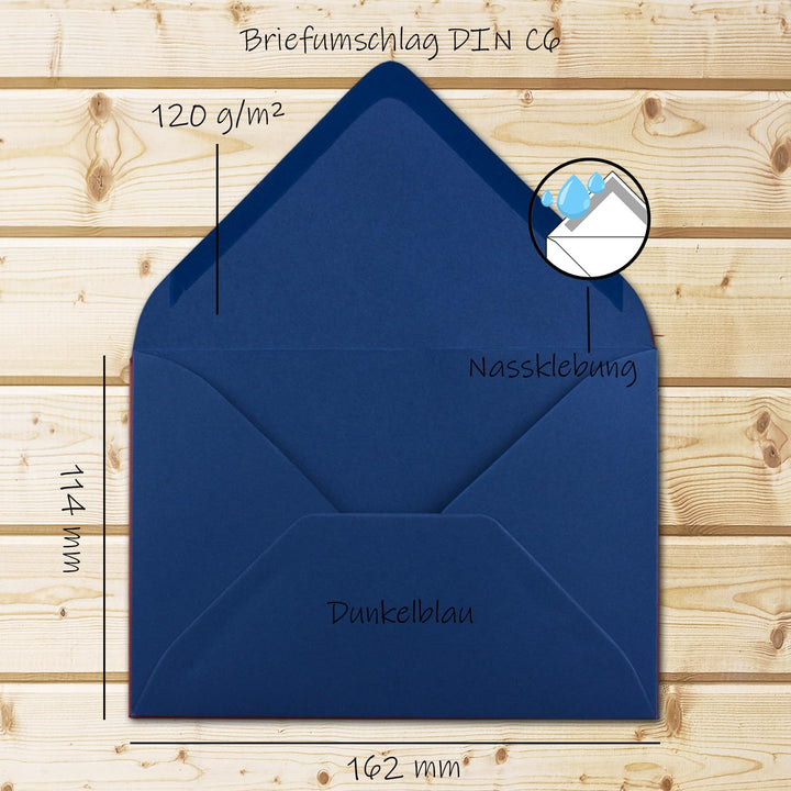 100 Brief-Umschläge - Nachtblau/Dunkel-Blau - DIN C6-114 x 162 mm - Kuverts mit Nassklebung ohne Fen