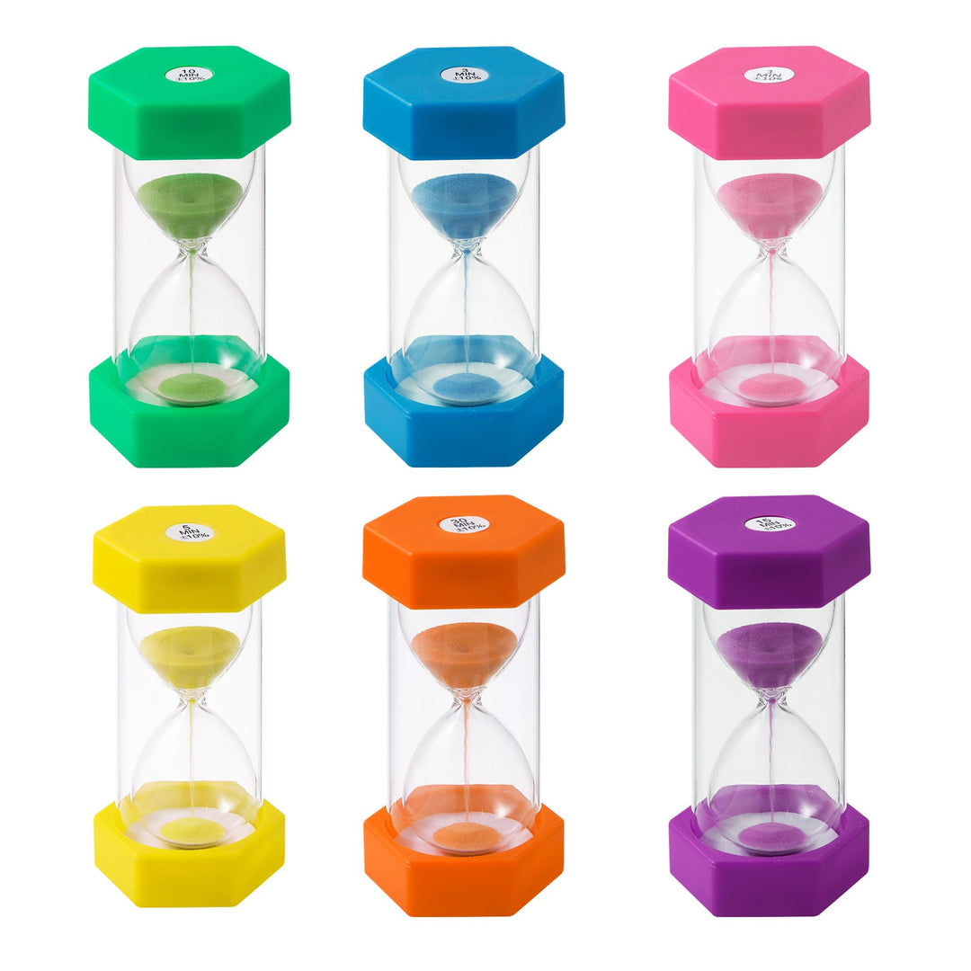 6 Stück Bunter Sanduhren für Kinder, Buntes Sanduhren Set 1/3/5/10/15/30 Minuten, Zeitmesser Sanduhr