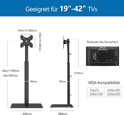 FITUEYES TV Ständer TV Bodenständer Standfuss Fernsehstand höhenverstellbar schwenkbar neigbar für 1