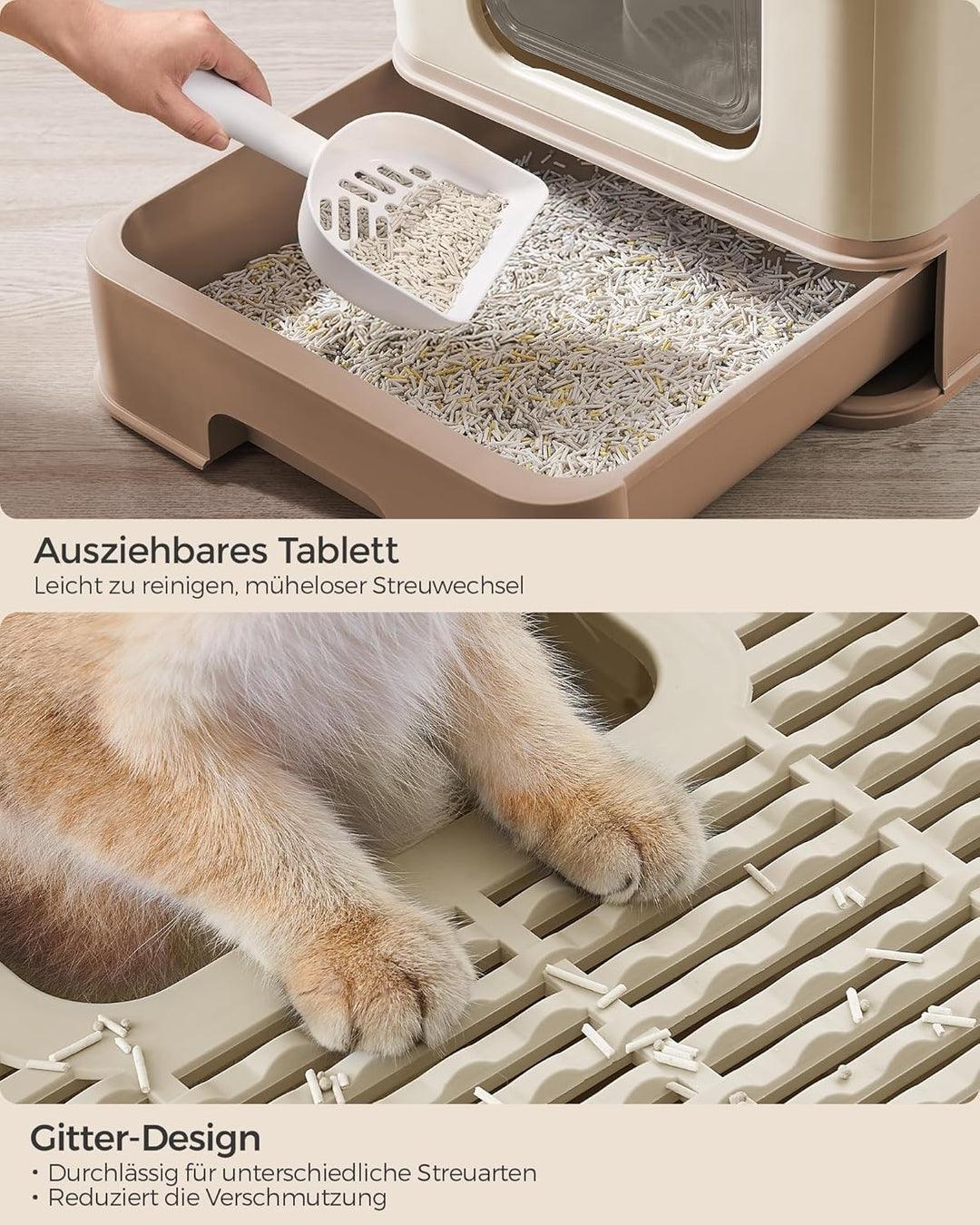 Feandrea Katzenklo, Katzentoilette, mit Deckel, ausziehbares Tablett, Schaufel, Bürste, für Katzen b