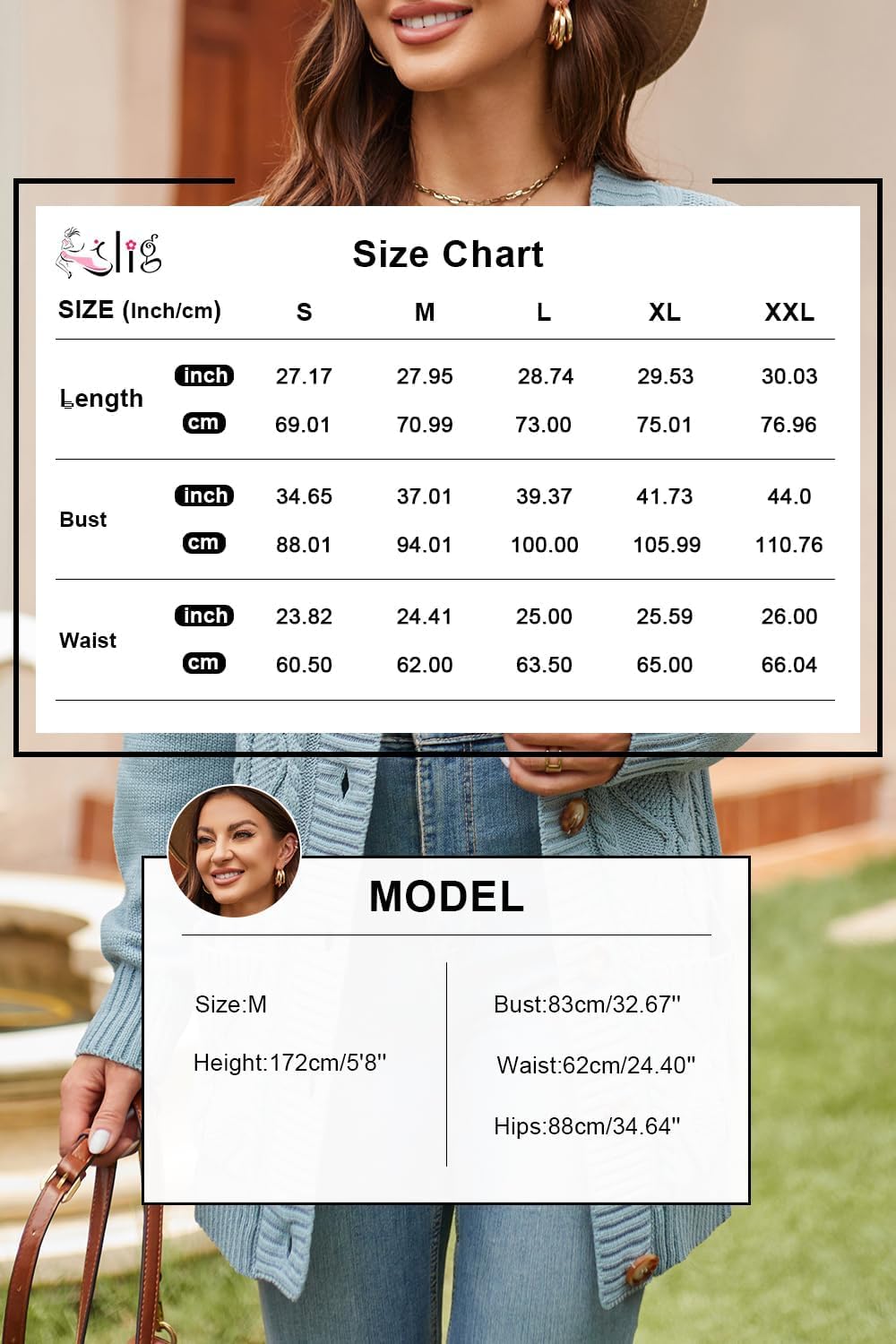 KILIG Strickjacke Damen Lang Grobstrick Button Down Strick Cardigan Winter Casual Sweater mit Tasche