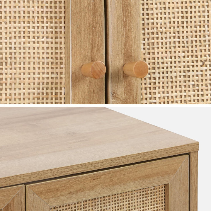 sweeek - Unterbauwaschbeckenmöbel Dekor Holz und Rattan Boho 65 x 40 x 70 cm