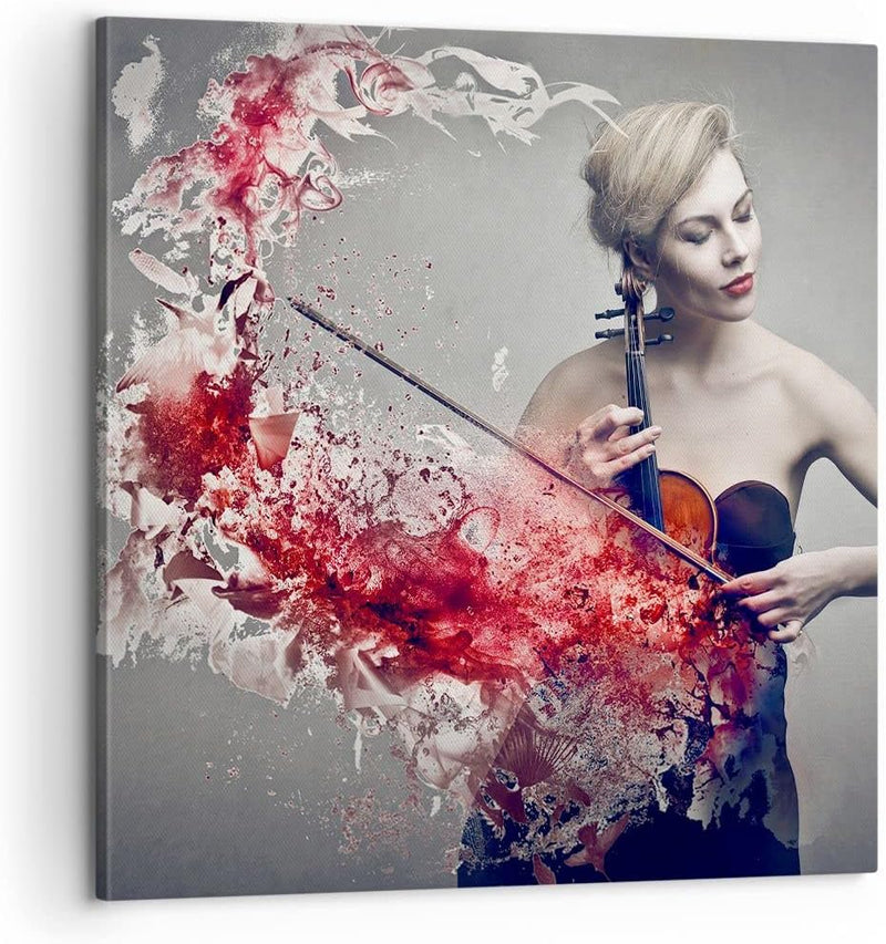 Bilder auf Leinwand Frau Violine Musik Instrument Leinwandbild 60x60cm Wandbilder Dekoration Wohnzim