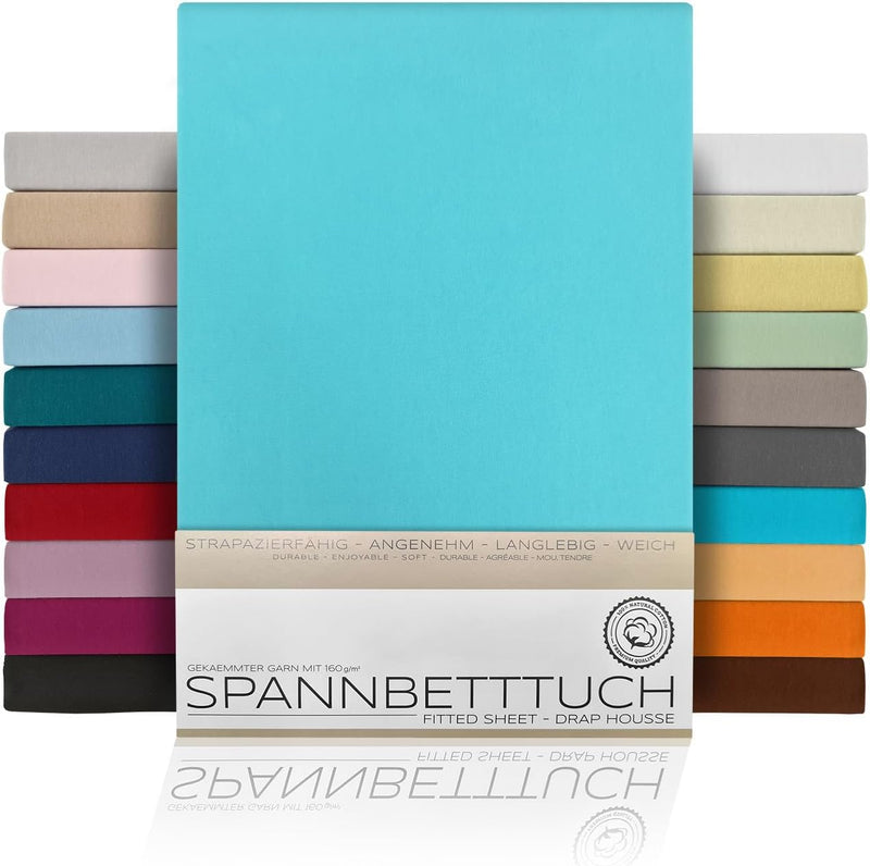 BEAUTEX Spannbetttuch Bettlaken aus Baumwolle, Premium Jersey Stoff 160g/m², Grösse und Farbe wählba