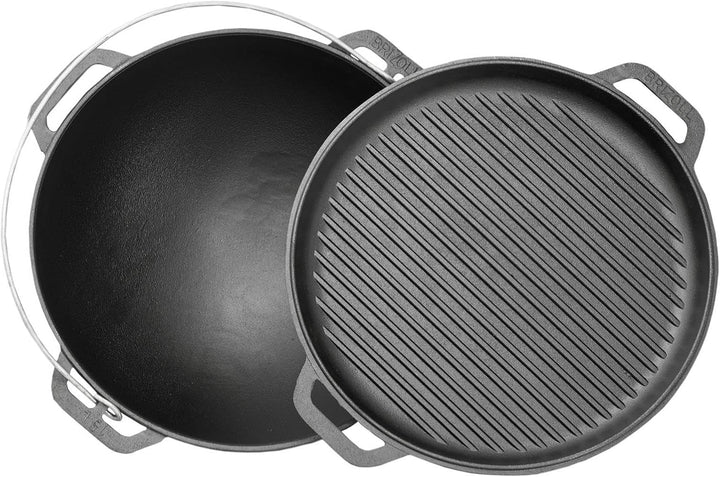 12L Gusseisen Schwenktopf Kazan Asia Kasan mit Deckel-Grillpfanne aus Gusseisen Grillwok Wokpfanne G