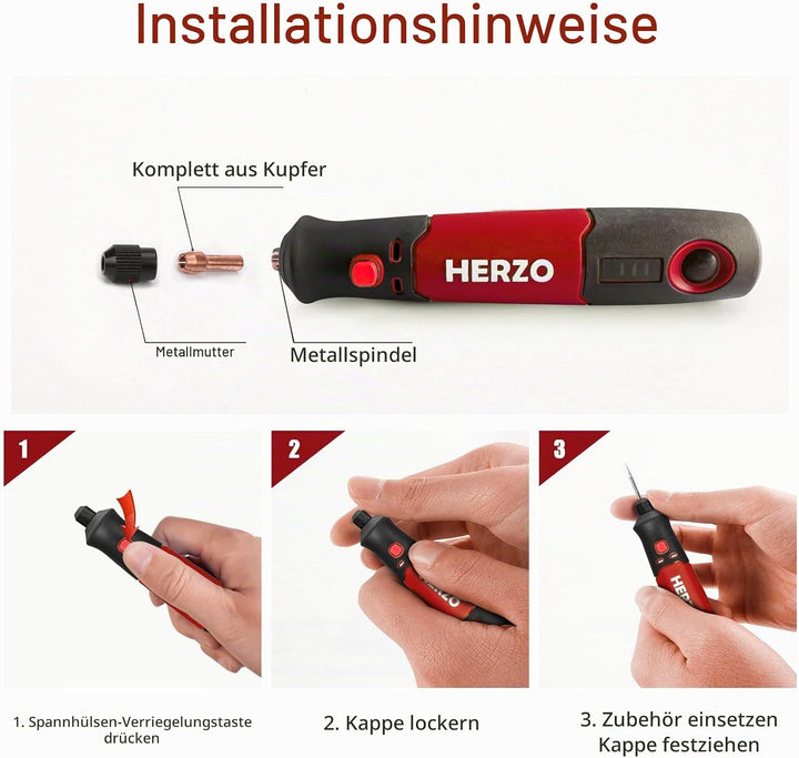 HERZO Mini Multifunktionswerkzeug, 3.7V Li-Ion Akku Mehrzweckschleifmaschine, mit 3 variabler Drehza
