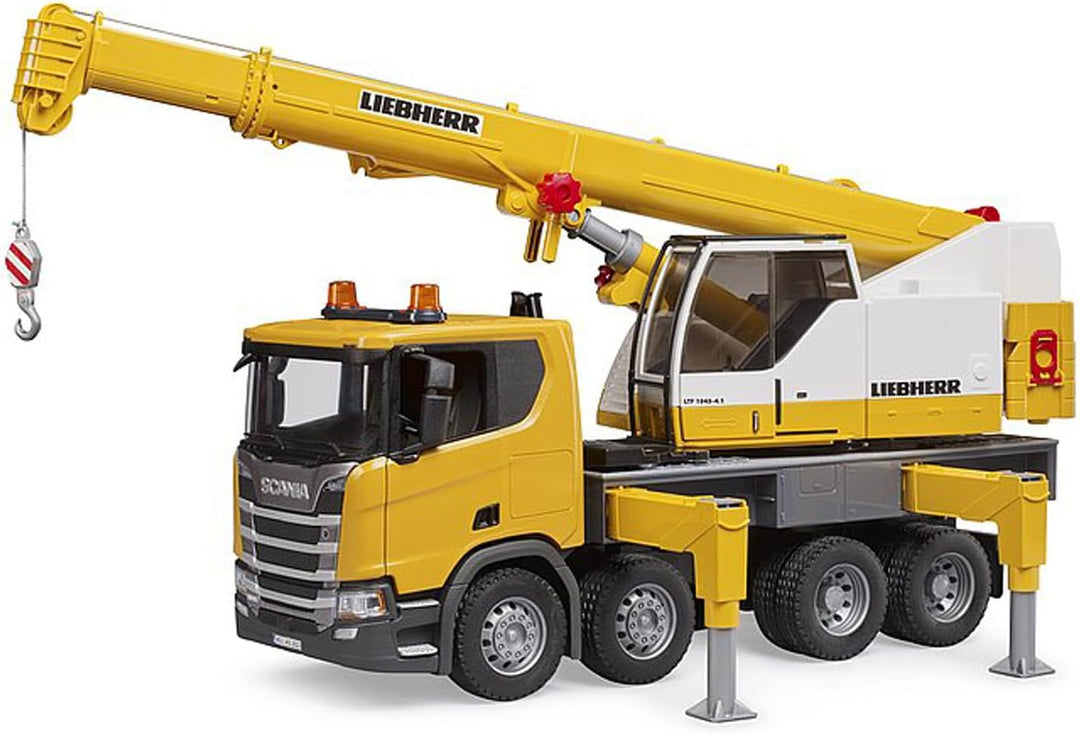 bruder 03571 - Scania Super 560R Liebherr Kran LKW mit Light & Sound Modul - 1:16 Fahrzeuge, Baufahr