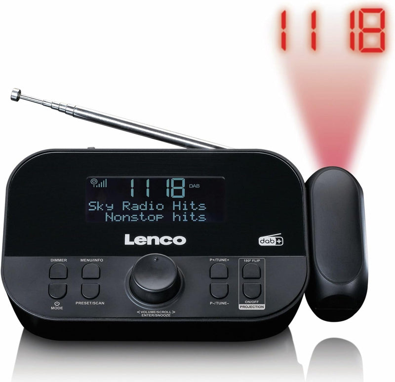 Lenco CR-615 DAB+ Projektionswecker - Digitales Uhrenradio mit DAB+ und PLL FM - 30 Senderspeicher -