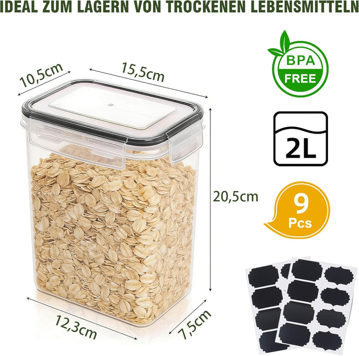 GREELUE 2L*9 Vorratsdosen mit Deckel Luftdicht Set, Aufbewahrungsbox mit Deckel Küche, BPA-frei Luft