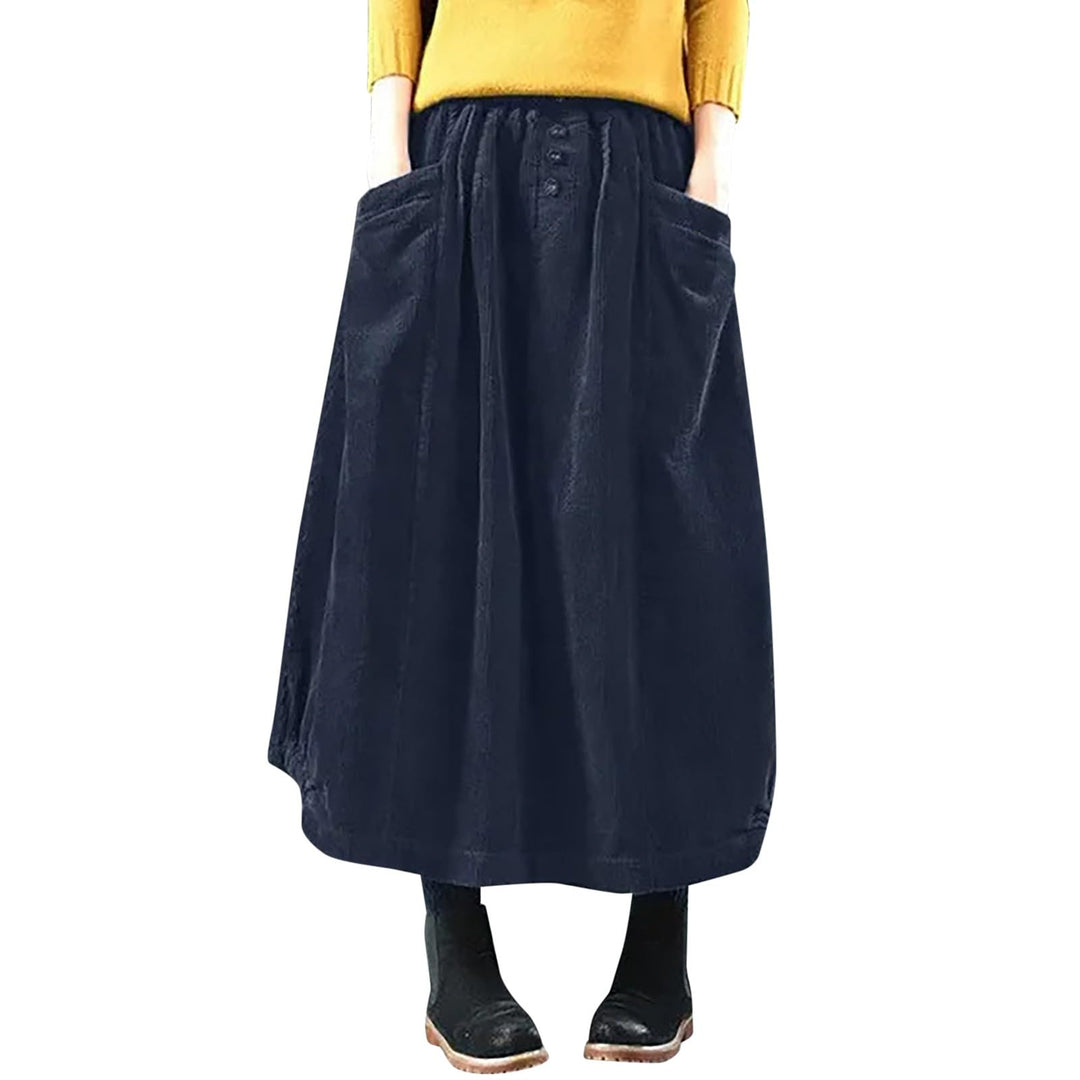 Generisch 2025 Damenrock Winter Cordrock Frauen Midi Lange Röcke Weibliche elastische Taille A-Linie