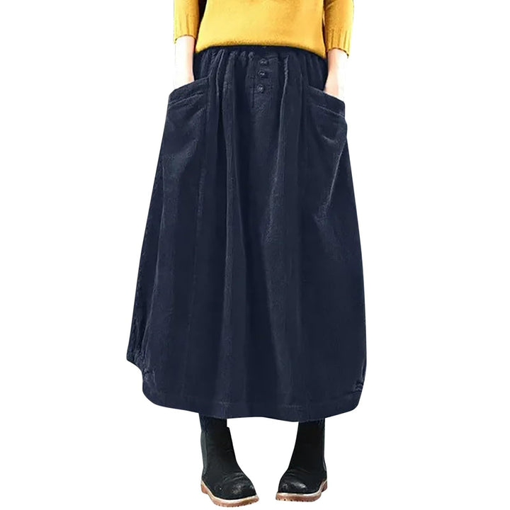 Generisch 2025 Damenrock Winter Cordrock Frauen Midi Lange Röcke Weibliche elastische Taille A-Linie