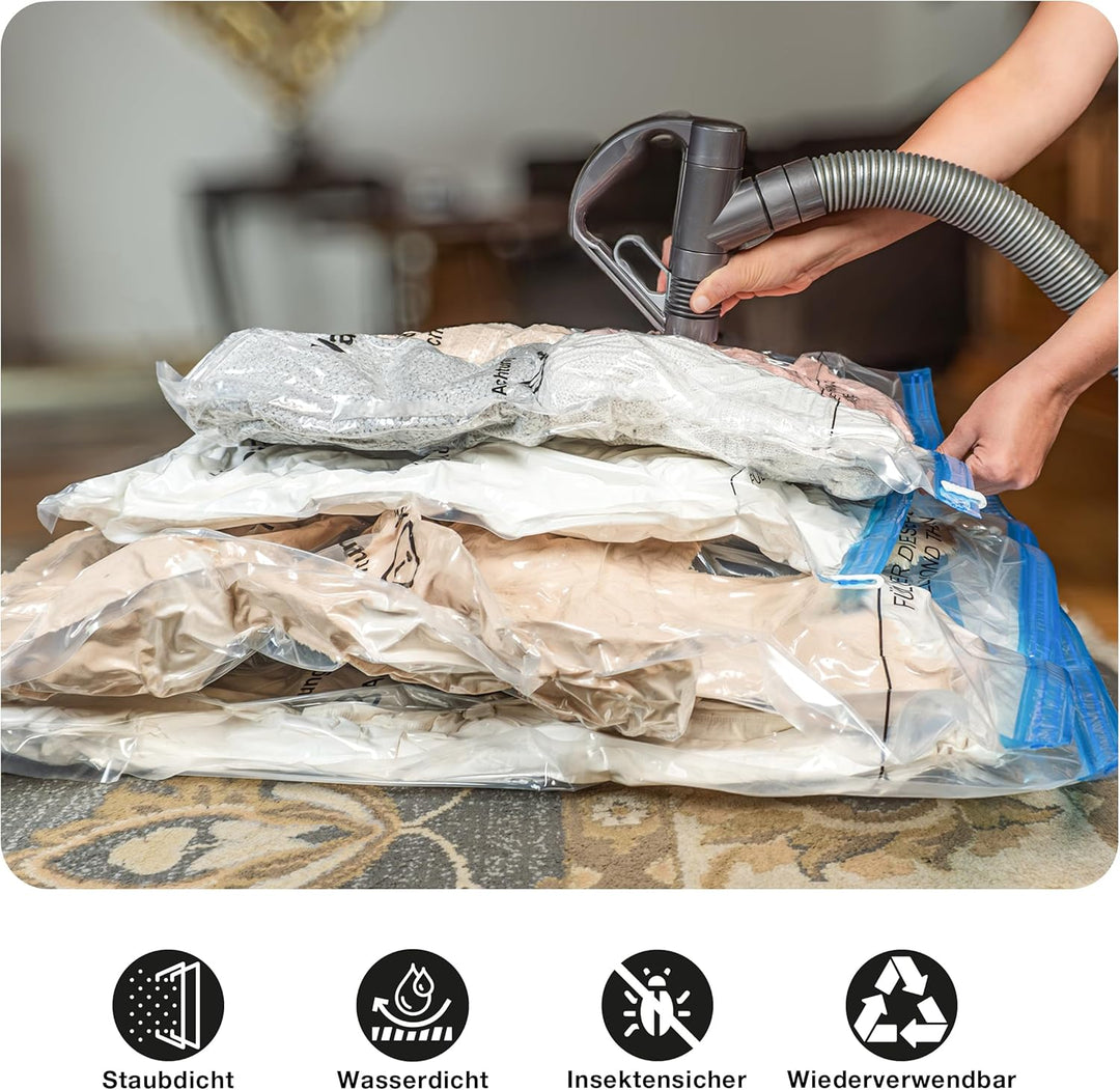 Vakuumbeutel für Kleidung und Bettdecken 8er Pack 3-100x80 cm, 3-80x60cm, 2-70x50 cm,Luftpumpe, Vacu