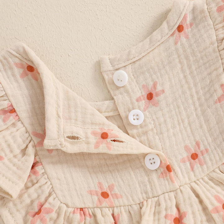 Baby Mädchen Musselin Kleidungset Kurzarm Oberteil+ Shorts Rüschen Babysets Schleife und Blumenmuste