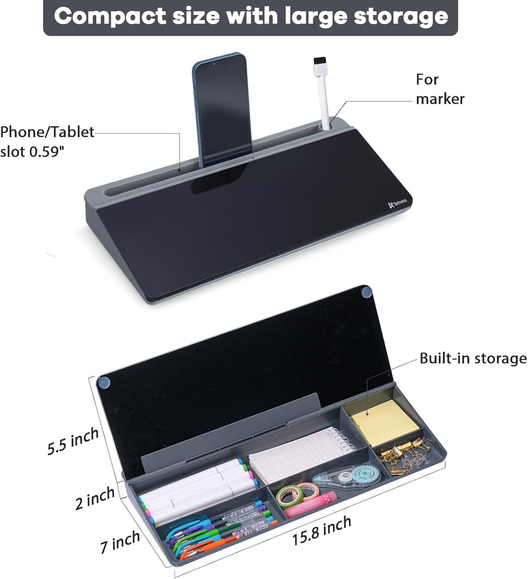 Varhomax Schreibtisch Organizer, Desktop Whiteboard Glas Schwarz Mit Aufbewahrung Abwischbar, To Do
