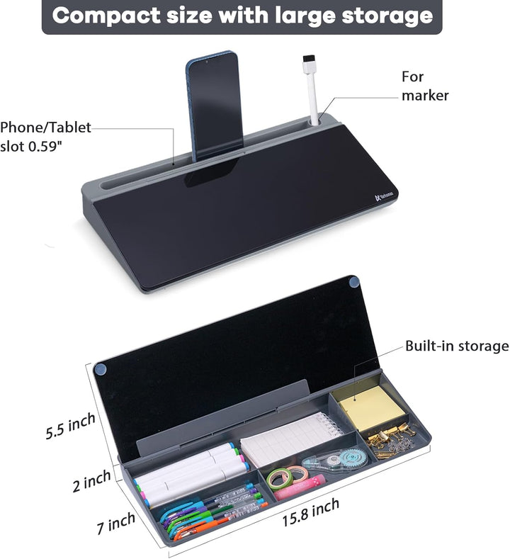 Varhomax Schreibtisch Organizer, Desktop Whiteboard Glas Schwarz Mit Aufbewahrung Abwischbar, To Do