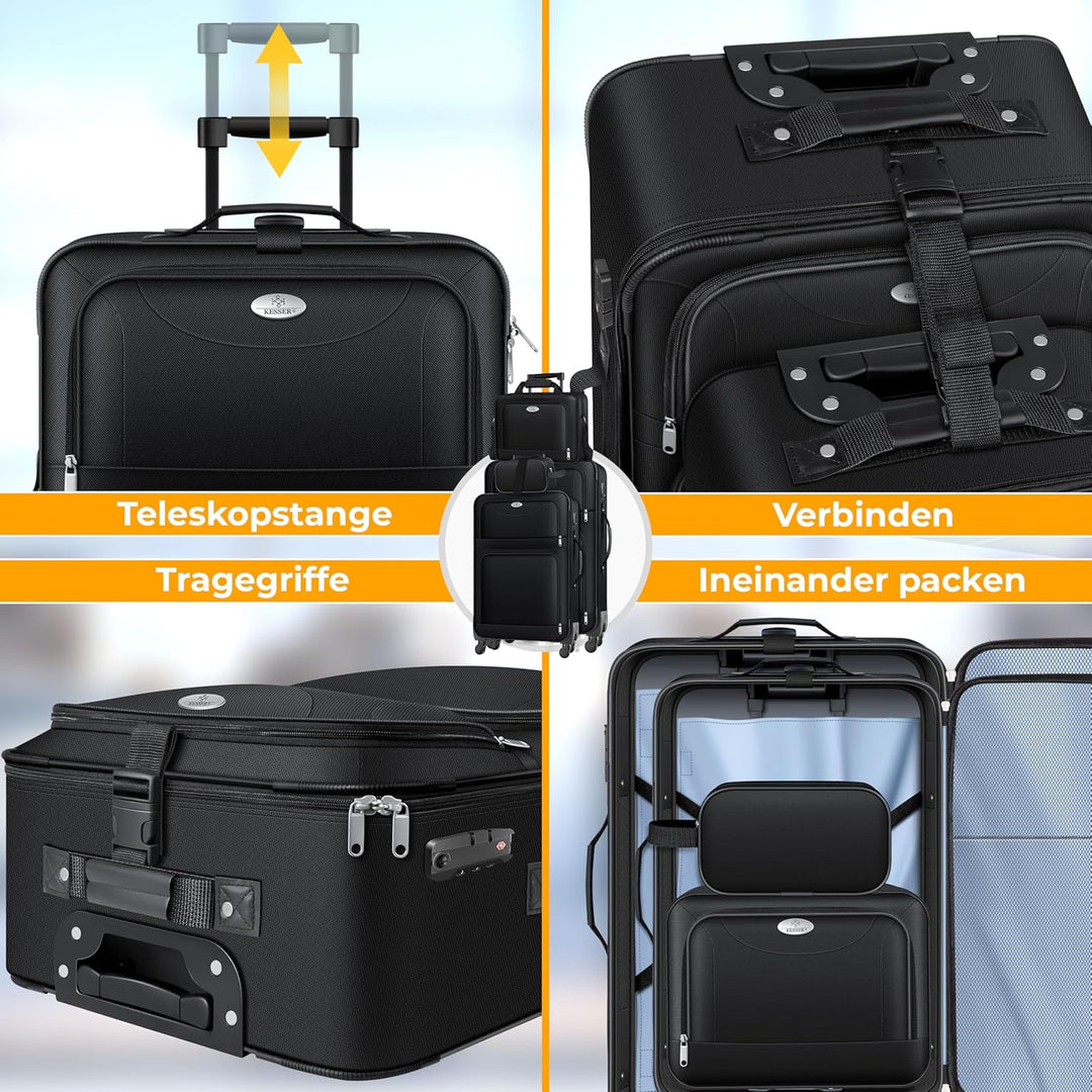 KESSER® Reisekoffer Set 4-teilig | Trolley Kofferset Stoffkoffer mit 3-Ziffern-TSA-Schloss, 360° Rol