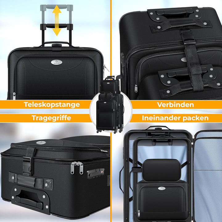 KESSER® Reisekoffer Set 4-teilig | Trolley Kofferset Stoffkoffer mit 3-Ziffern-TSA-Schloss, 360° Rol