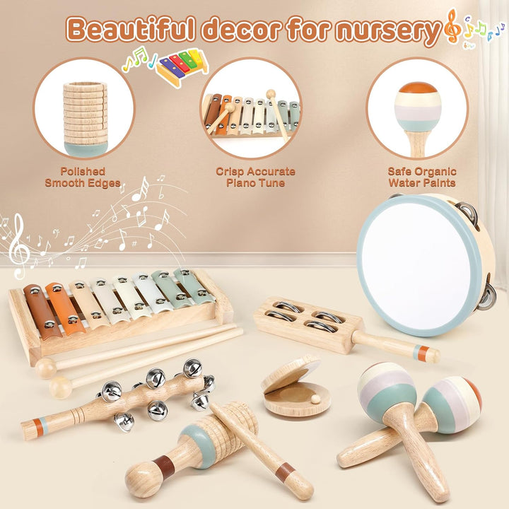 Toddler Musical Instruments, Neutral Colours Montessori Wooden Musical Instruments for Toddlers from