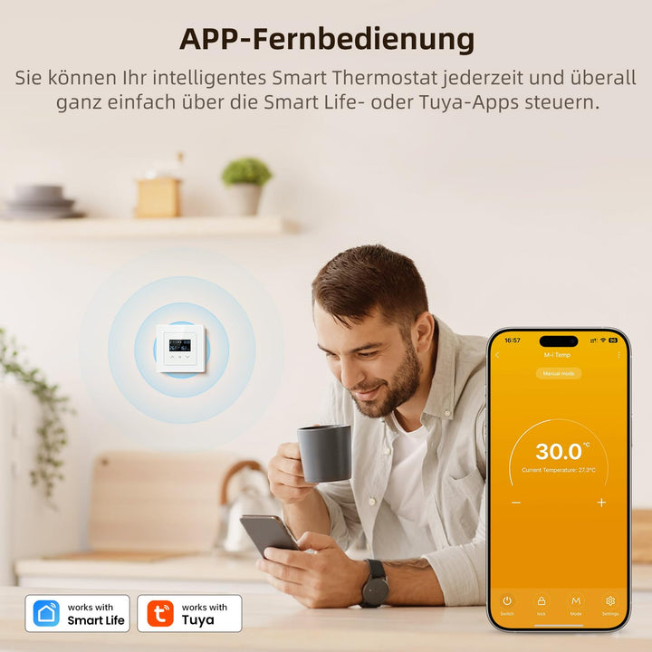 MIUCDA Smart WLAN Thermostat 55x55mm, Elektrische Fussbodenheizung Raumthermostat Digital Heizungsth