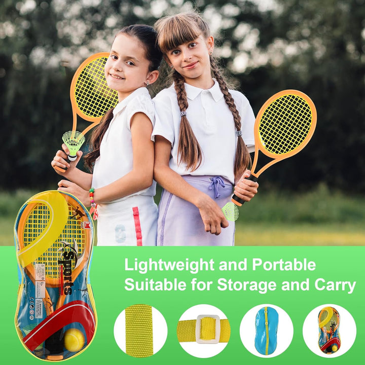 Tennisschläger Kinder, 2 in 1 Badminton Tennis Schläger Set mit 2 Trainingsbälle und 6 Badminton, Ba