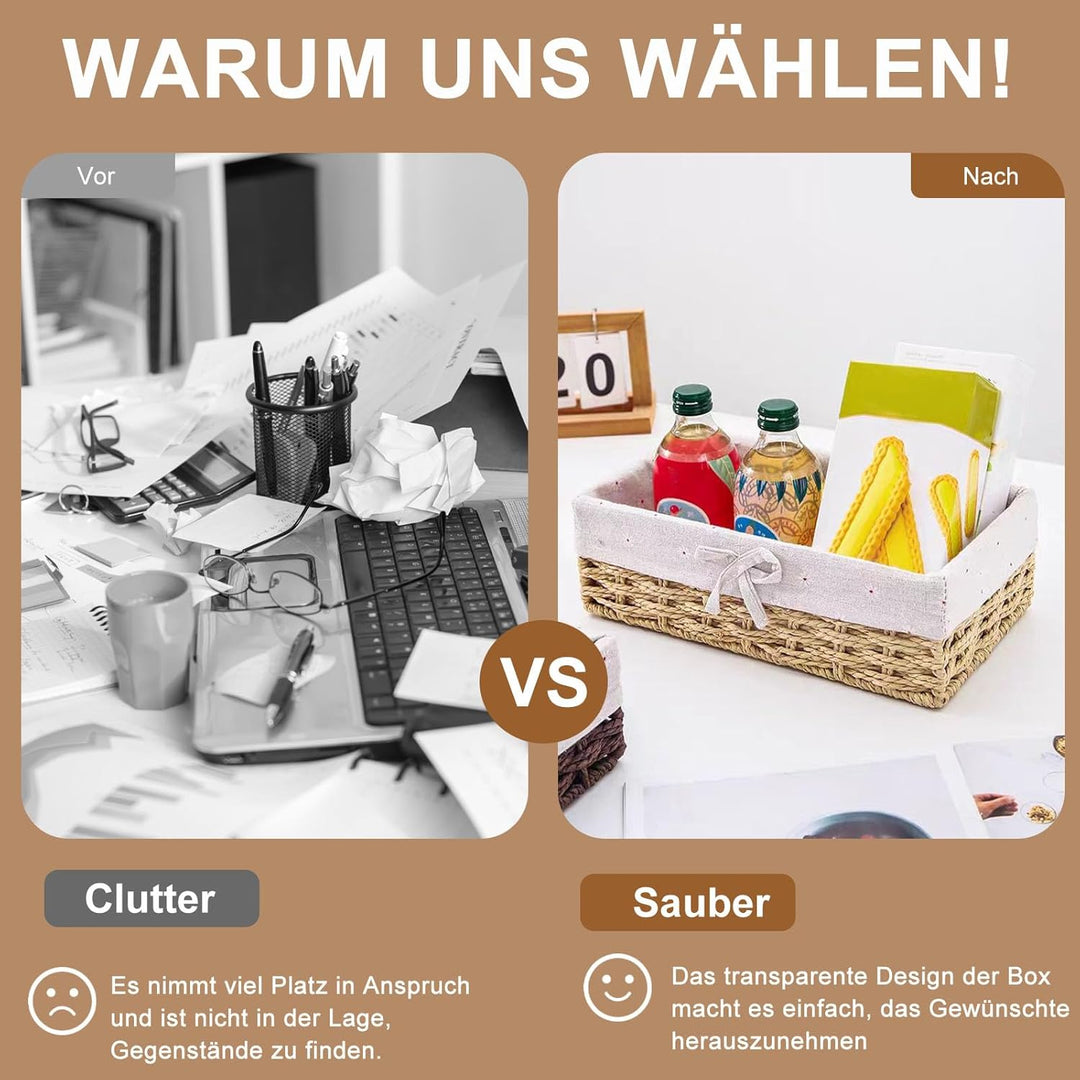 Brotkorb 3er Set, Brotkorb Geflochten mit Baumwolleinsatz, Aufbewahrungskorb Geflochten, Brötchenkor