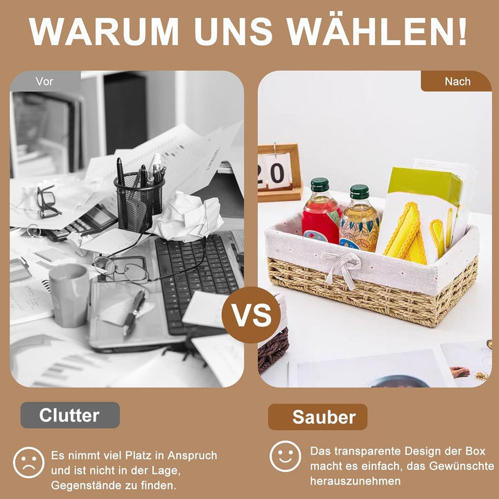 Brotkorb 3er Set, Brotkorb Geflochten mit Baumwolleinsatz, Aufbewahrungskorb Geflochten, Brötchenkor