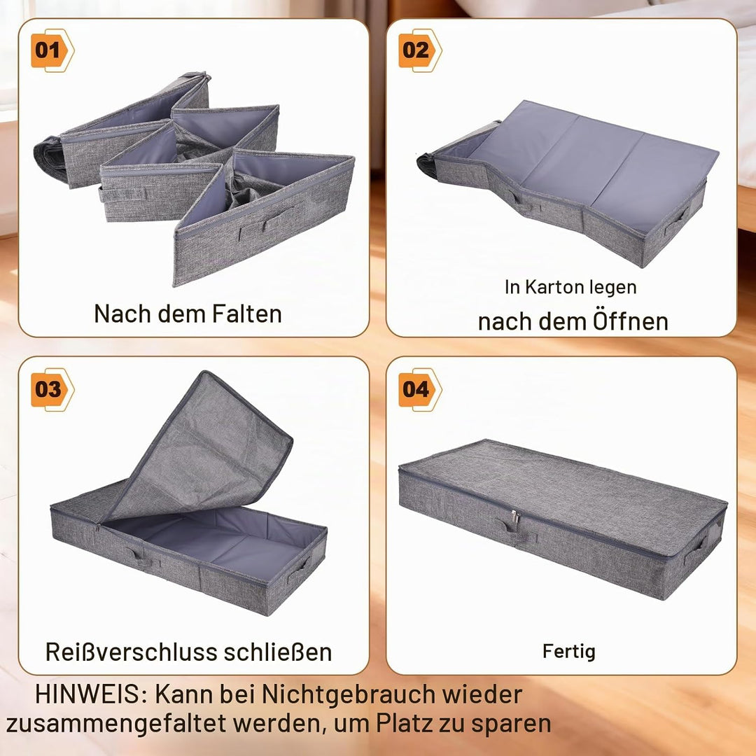 2stk Unterbett Aufbewahrungsbox mit Deckel, Unterbettkommode 12cm Hoch, Unterbett Aufbewahrung mit S