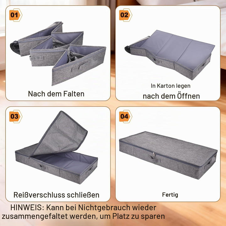 2stk Unterbett Aufbewahrungsbox mit Deckel, Unterbettkommode 12cm Hoch, Unterbett Aufbewahrung mit S