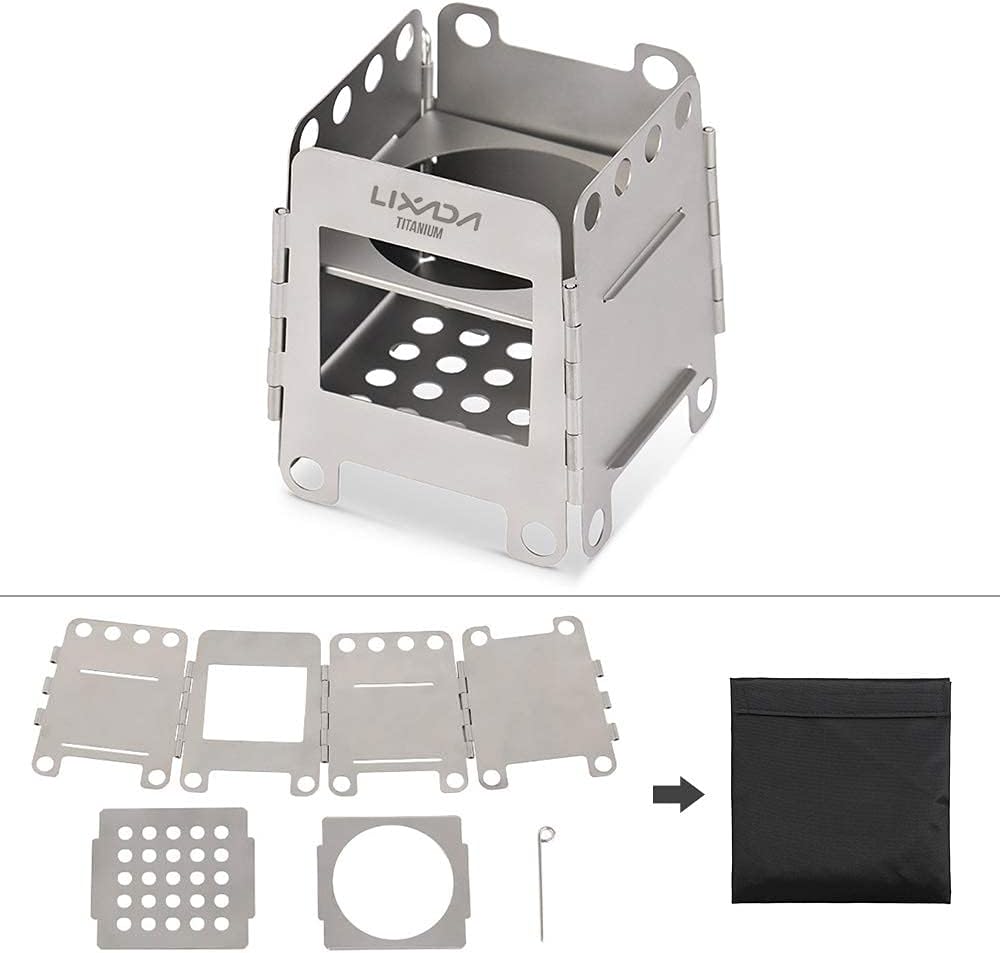 Lixada Camping Kocher, Mini Titanium Holzofen Tragbar Leicht Holz Herd mit Mini-Spirituskocher für O
