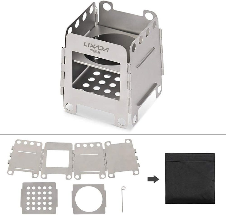 Lixada Camping Kocher, Mini Titanium Holzofen Tragbar Leicht Holz Herd mit Mini-Spirituskocher für O