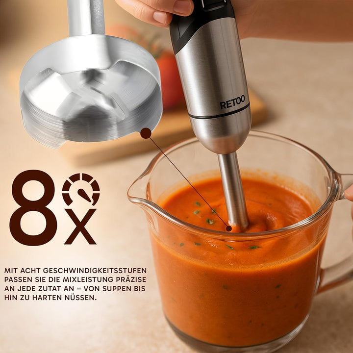 Retoo Stabmixer Set 1200W 15000 U/min Pürierstab mit Turbofunktion und 8 Geschwindigkeitsstufen Krag
