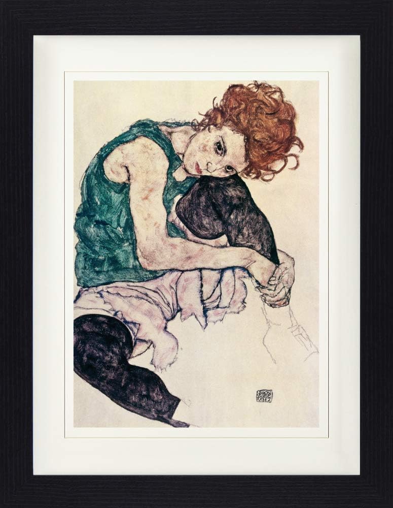 1art1 Egon Schiele Poster Die Frau des Künstlers, Sitzende Frau, 1917 Gerahmtes Bild Mit Edlem Passe