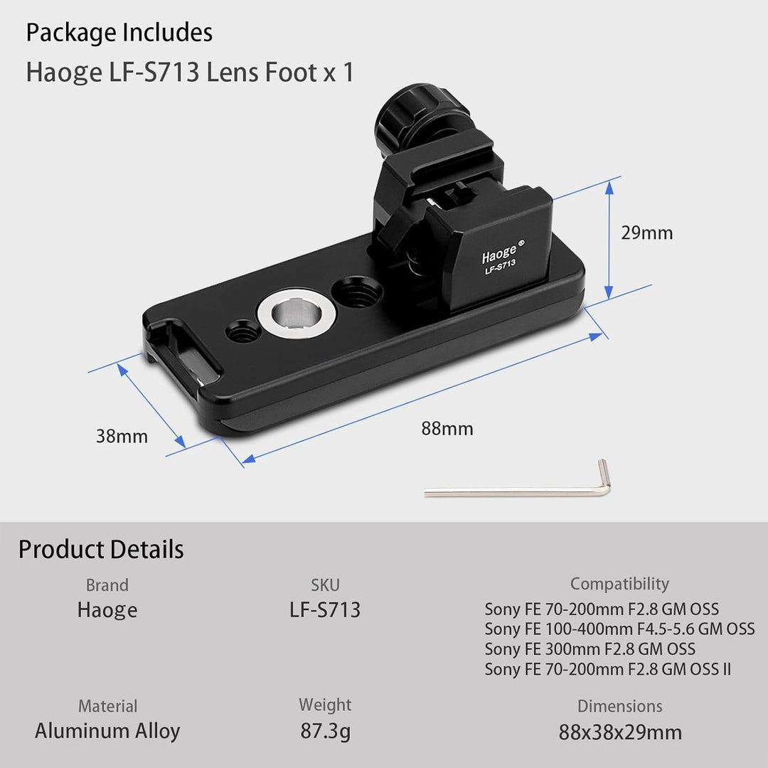 Haoge LF-S713 Ersatzfuss für Sony FE 70–200 mm F2.8 GM OSS und Sony FE 100–400 mm F4.5–5.6 GM, FE 30