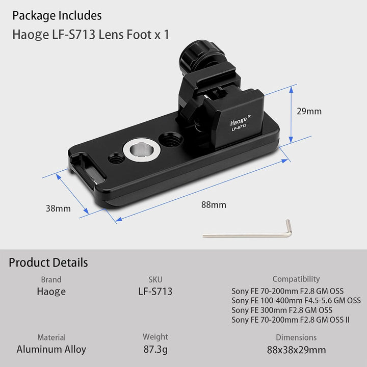 Haoge LF-S713 Ersatzfuss für Sony FE 70–200 mm F2.8 GM OSS und Sony FE 100–400 mm F4.5–5.6 GM, FE 30